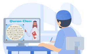 A man taking online Quran classes on desktop